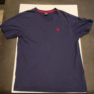 US Polo Clean Simple Style Logo‎ Blue and Red Logo Mens Medium V-Neck T Shirt